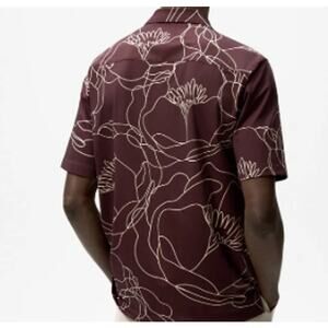 Zara Men’s Tropical Floral Shirt Maroon Short Sleeve Stretch Size M Cruise